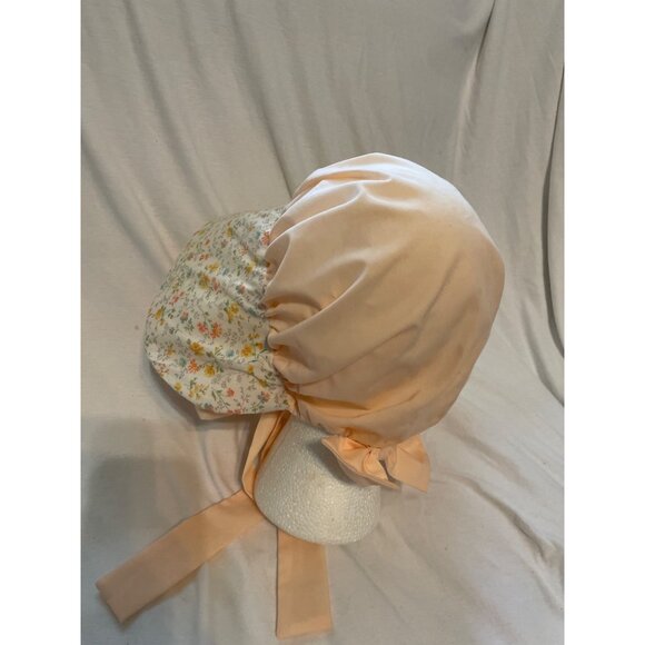 Vintage Inspired Floral Ruffle Baby Bonnet Soft Peach & Wildflower Print Cosplay - Picture 4 of 9